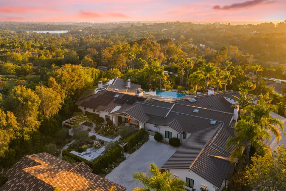 Aerial photo of the property among the trees of Rancho Santa Fe